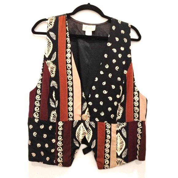 LAJATE Vintage Western Style Multi Media Pattern Buttoned Vest L - Picture 2 of 9